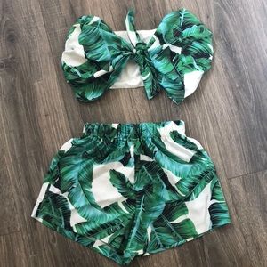 green and white two piece set with leaf pattern